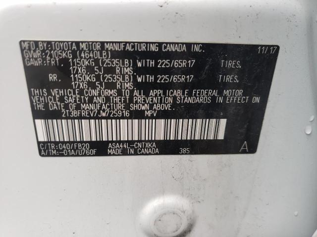 Photo 10 from auction – 2018 TOYOTA RAV4 LE with VIN 2T3BFREV7JW725916