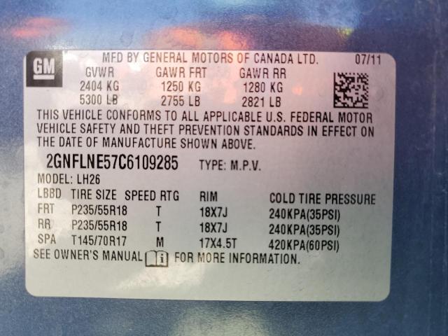 Photo 10 from auction – 2012 CHEVROLET EQUINOX LT with VIN 2GNFLNE57C6109285