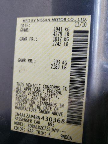 Photo 10 from auction – 2011 NISSAN ALTIMA BAS with VIN 1N4AL2AP4BN430368