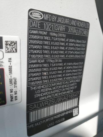 Photo 10 from auction – 2022 LAND ROVER RANGE ROVE with VIN SALWR2SU9NA216547