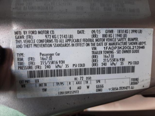 Photo 10 from auction – 2016 FORD FOCUS SE with VIN 1FADP3K20GL213946
