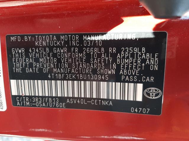 Photo 10 from auction – 2011 TOYOTA CAMRY BASE with VIN 4T1BF3EK1BU130945