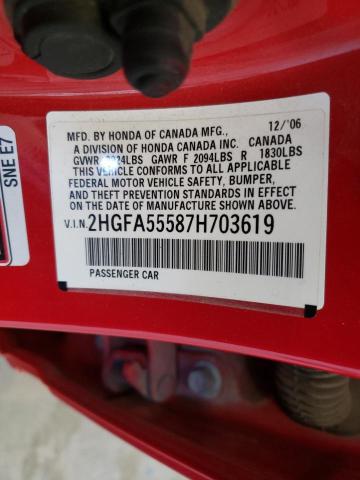 Photo 10 from auction – 2007 HONDA CIVIC SI with VIN 2HGFA55587H703619