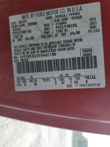 Photo 10 from auction – 2001 FORD RANGER with VIN 1FTYR10C51PA01128