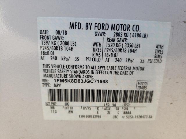 Photo 10 from auction – 2018 FORD EXPLORER X with VIN 1FM5K8D83JGC71668