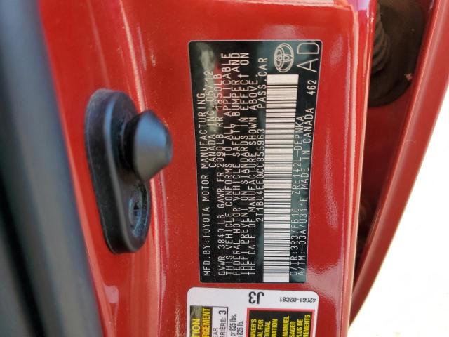 Photo 10 from auction – 2012 TOYOTA COROLLA BA with VIN 2T1BU4EE0CC855963