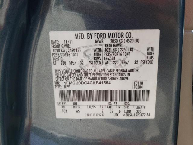 Photo 10 from auction – 2012 FORD ESCAPE XLT with VIN 1FMCU0DG4CKB41554