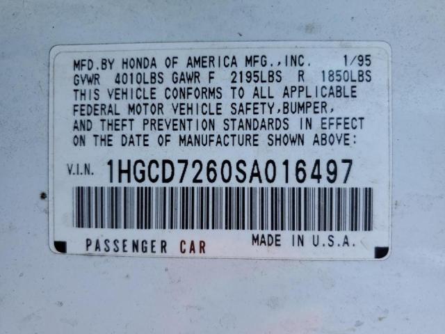 Photo 10 from auction – 1995 HONDA ACCORD EX with VIN 1HGCD7260SA016497