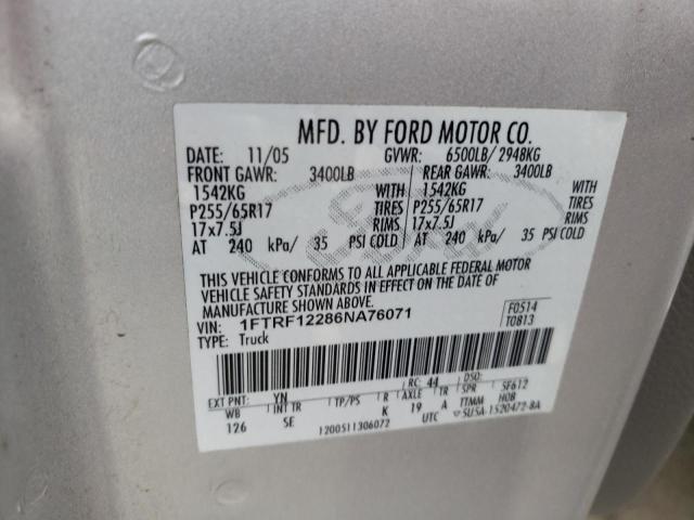 Photo 10 from auction – 2006 FORD F150 with VIN 1FTRF12286NA76071