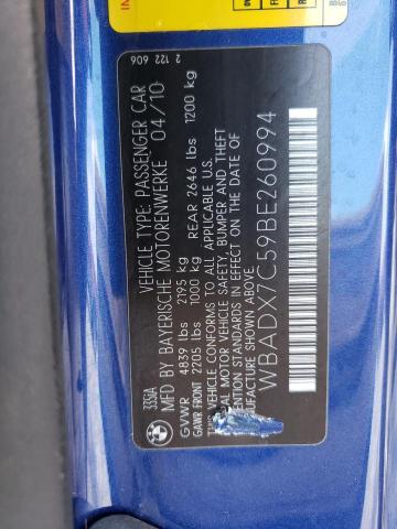 Photo 10 from auction – 2011 BMW 335 I with VIN WBADX7C59BE260994