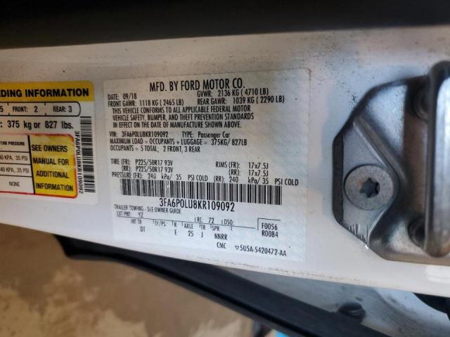 Photo 10 from auction – 2019 FORD FUSION SE with VIN 3FA6P0LU8KR109092