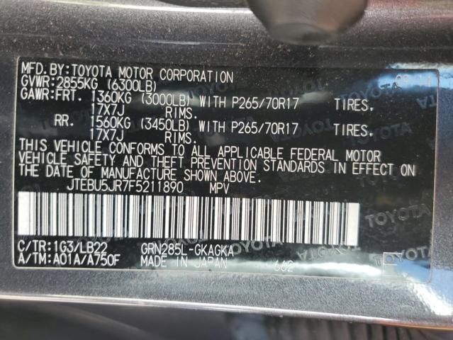 Photo 10 from auction – 2015 TOYOTA 4RUNNER SR with VIN JTEBU5JR7F5211890