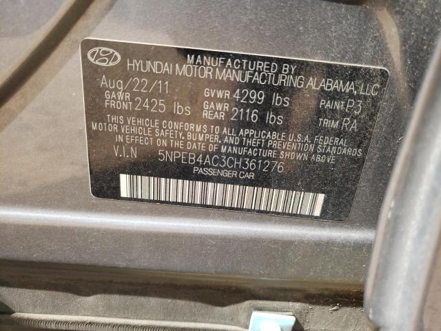 Photo 10 from auction – 2012 HYUNDAI SONATA GLS with VIN 5NPEB4AC3CH361276