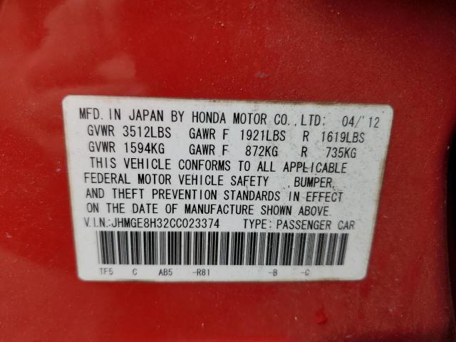 Photo 10 from auction – 2012 HONDA FIT with VIN JHMGE8H32CC023374