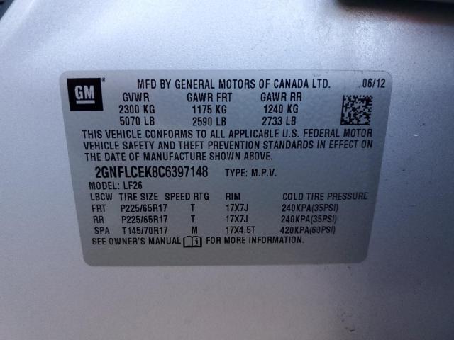 Photo 10 from auction – 2012 CHEVROLET EQUINOX LS with VIN 2GNFLCEK8C6397148