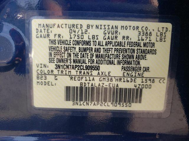 Photo 10 from auction – 2012 NISSAN VERSA S with VIN 3N1CN7AP2CL909550