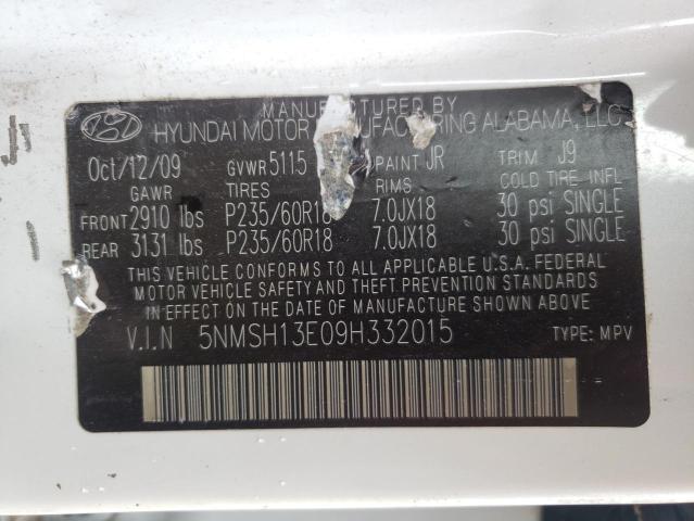 Photo 10 from auction – 2009 HYUNDAI SANTA FE S with VIN 5NMSH13E09H332015