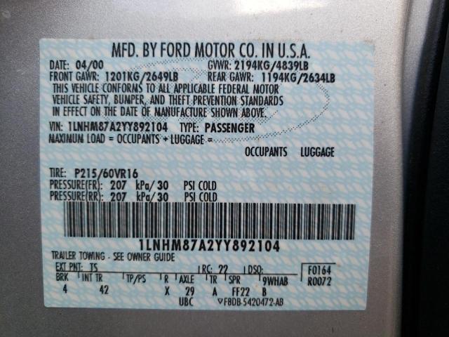 Photo 10 from auction – 2000 LINCOLN LS with VIN 1LNHM87A2YY892104