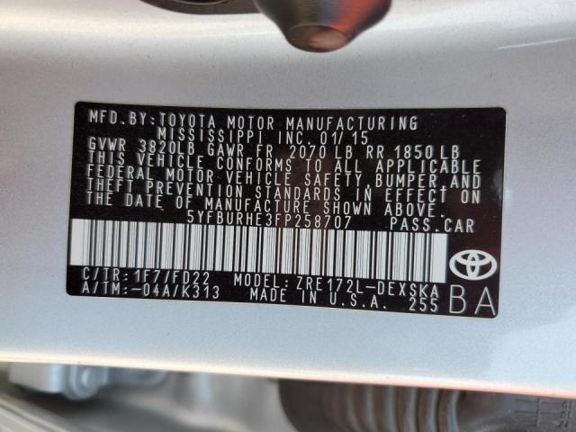 Photo 10 from auction – 2015 TOYOTA COROLLA L with VIN 5YFBURHE3FP258707