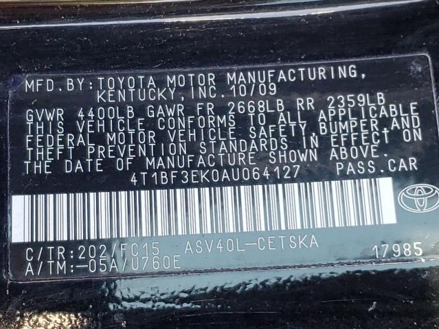 Photo 10 from auction – 2010 TOYOTA CAMRY BASE with VIN 4T1BF3EK0AU064127