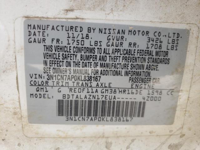 Photo 10 from auction – 2019 NISSAN VERSA S with VIN 3N1CN7AP0KL838167
