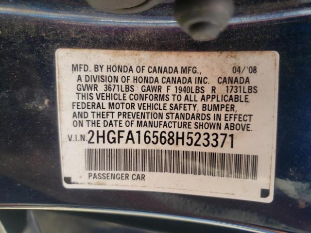 Photo 10 from auction – 2008 HONDA CIVIC LX with VIN 2HGFA16568H523371