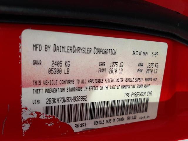 Photo 10 from auction – 2007 DODGE CHARGER SR with VIN 2B3KA73W87H838962