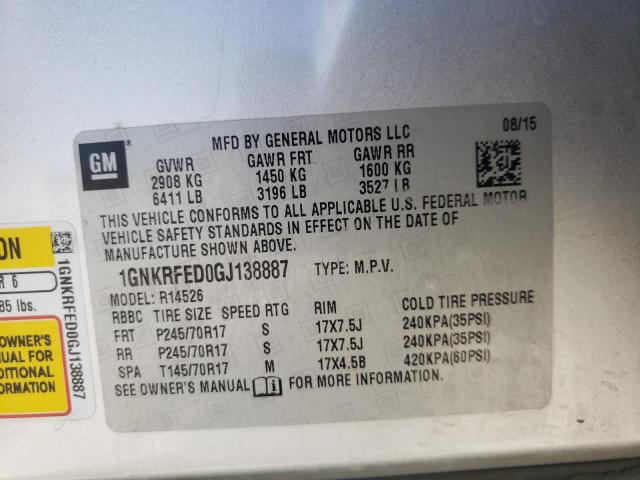 Photo 10 from auction – 2016 CHEVROLET TRAVERSE L with VIN 1GNKRFED0GJ138887