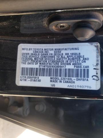 Photo 10 from auction – 2003 TOYOTA COROLLA MA with VIN 2T1KY32E93C006417
