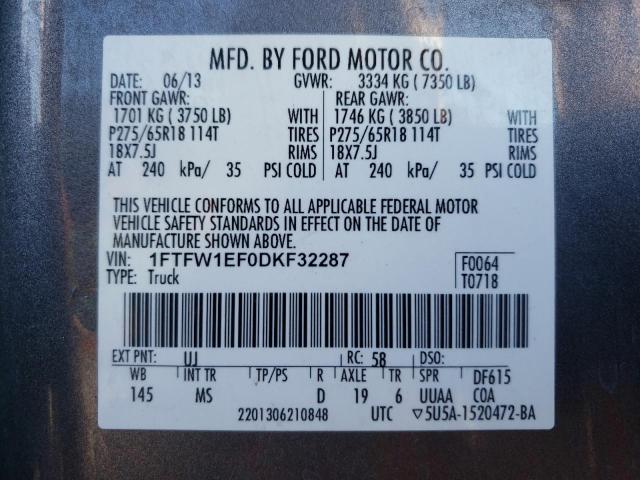 Photo 10 from auction – 2013 FORD F150 SUPER with VIN 1FTFW1EF0DKF32287