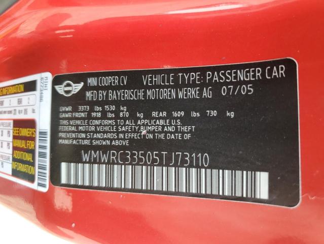 Photo 10 from auction – 2005 MINI COOPER with VIN WMWRC33505TJ73110