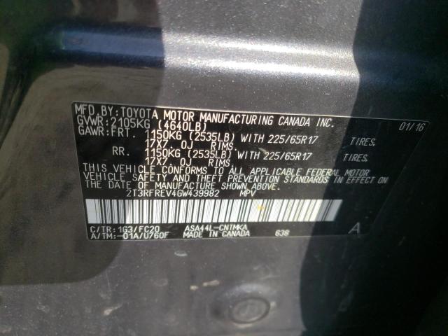 Photo 10 from auction – 2016 TOYOTA RAV4 XLE with VIN 2T3RFREV4GW439982