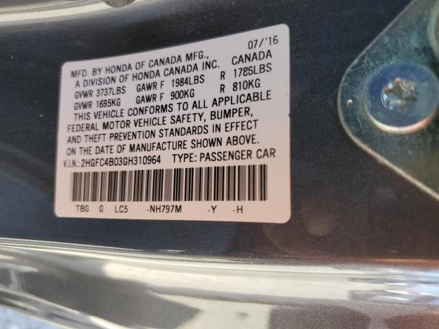 Photo 10 from auction – 2016 HONDA CIVIC LX with VIN 2HGFC4B03GH310964