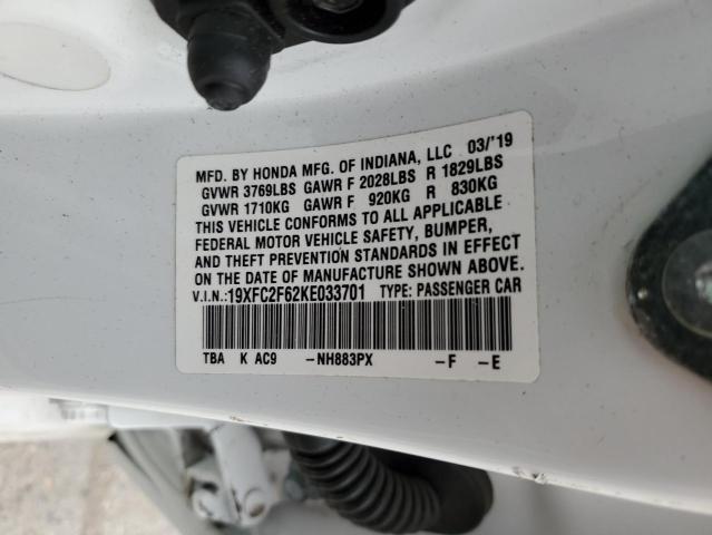 Photo 10 from auction – 2019 HONDA CIVIC LX with VIN 19XFC2F62KE033701