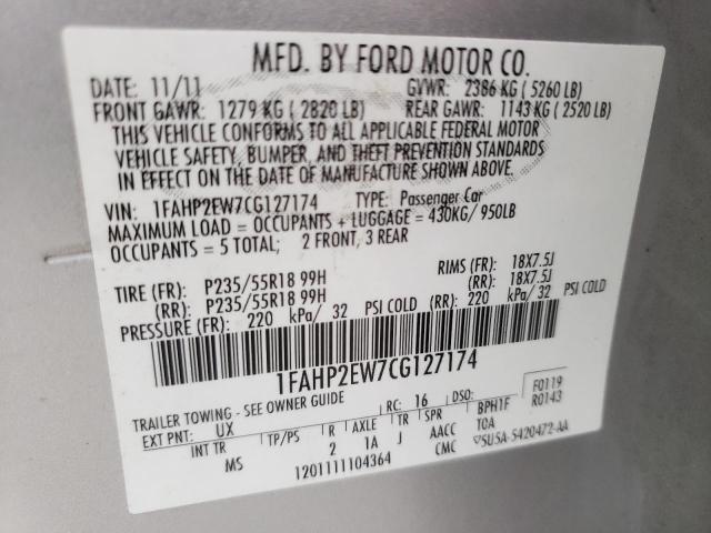 Photo 10 from auction – 2012 FORD TAURUS SEL with VIN 1FAHP2EW7CG127174