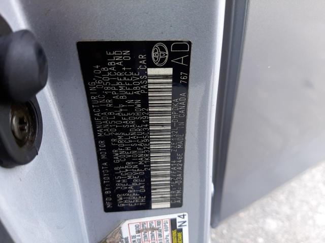 Photo 10 from auction – 2005 TOYOTA COROLLA MA with VIN 2T1KR32E95C341922