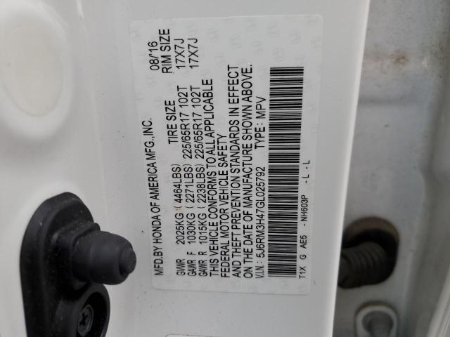 Photo 10 from auction – 2016 HONDA CR-V SE with VIN 5J6RM3H47GL025792
