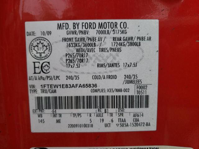 Zdjęcie 10 z aukcji – 2010 FORD F150 SUPER z VIN 1FTEW1E83AFA65836