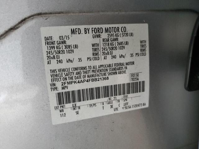 Photo 10 from auction – 2015 FORD EDGE SPORT with VIN 2FMPK4AP4FBB21368