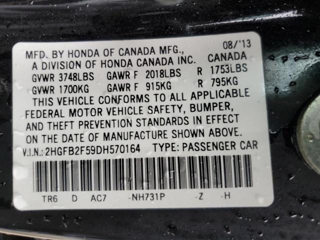 Photo 10 from auction – 2013 HONDA CIVIC LX with VIN 2HGFB2F59DH570164