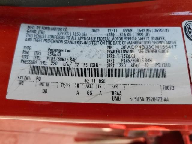 Photo 10 from auction – 2012 FORD FIESTA with VIN 3FADP4BJ3CM155417