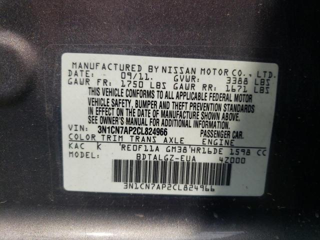 Photo 10 from auction – 2012 NISSAN VERSA S with VIN 3N1CN7AP2CL824966