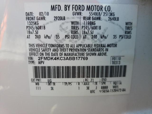 Photo 10 from auction – 2010 FORD EDGE with VIN 2FMDK4KC3ABB17769