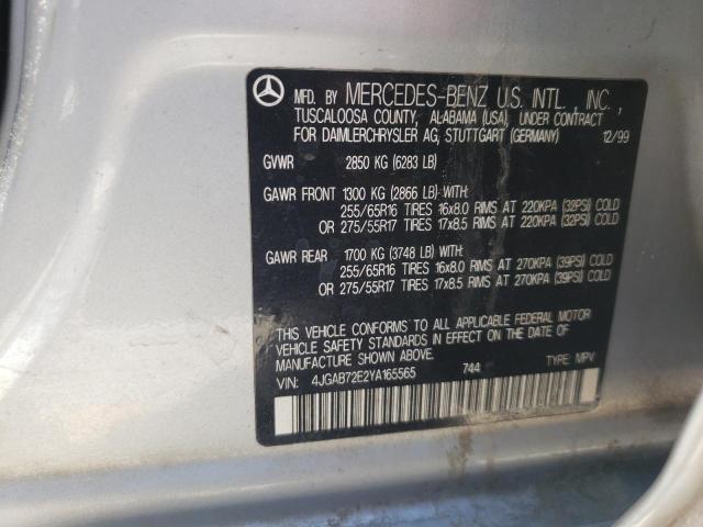 Photo 10 from auction – 2000 MERCEDES-BENZ ML 430 with VIN 4JGAB72E2YA165565