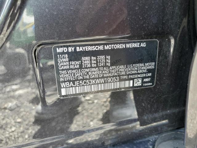 Photo 10 from auction – 2019 BMW 540 I with VIN WBAJE5C53KWW19053