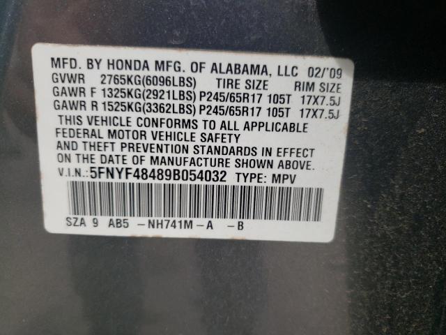 Photo 10 from auction – 2009 HONDA PILOT EX with VIN 5FNYF48489B054032