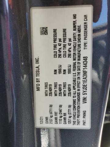Photo 10 from auction – 2022 TESLA MODEL 3 with VIN 5YJ3E1EA3NF144348