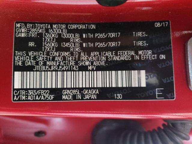 Photo 10 from auction – 2018 TOYOTA 4RUNNER SR with VIN JTEBU5JR9J5491143