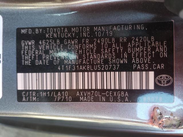Photo 10 from auction – 2020 TOYOTA CAMRY XLE with VIN 4T1F31AK8LU520737