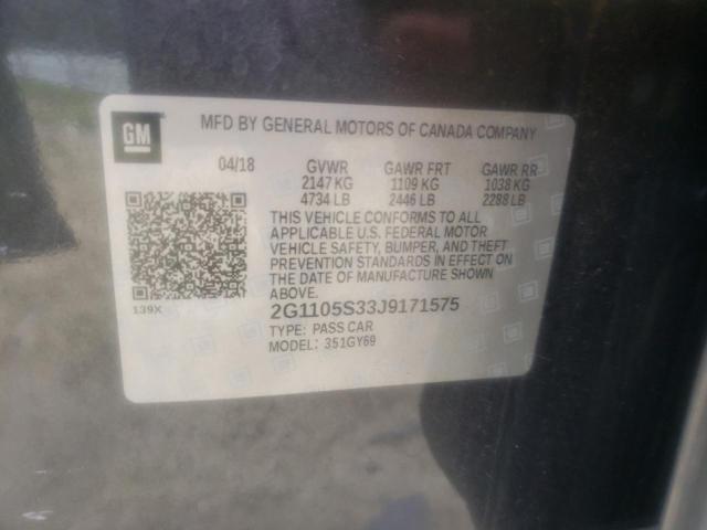 Photo 10 from auction – 2018 CHEVROLET IMPALA LT with VIN 2G1105S33J9171575